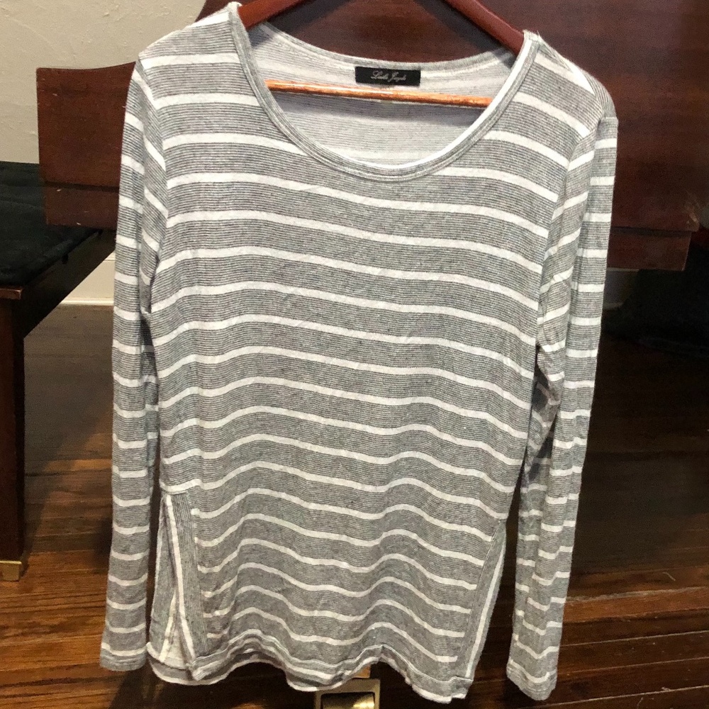 Grey and White Striped Sweater Blouse